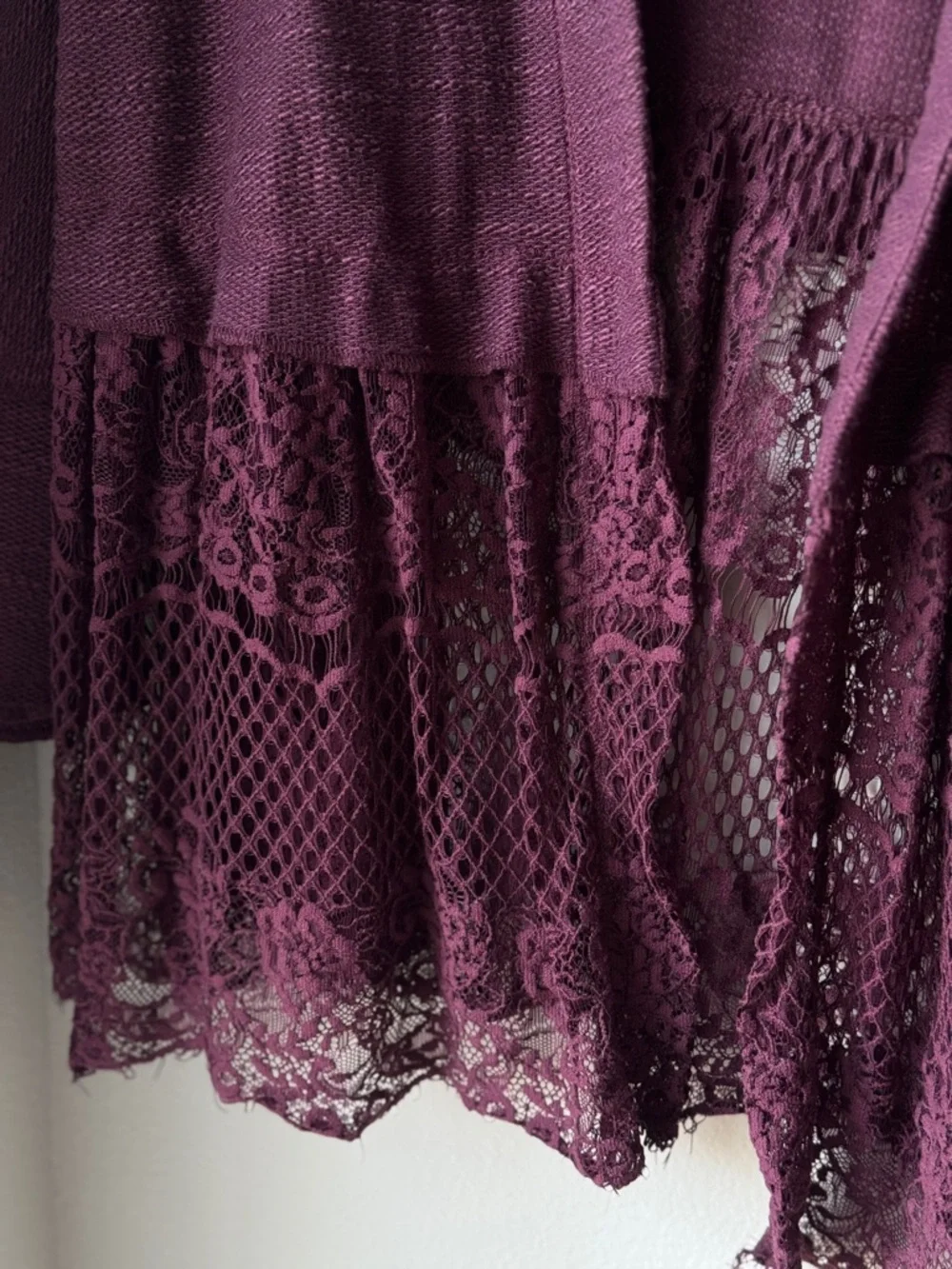 Knox Rose Plum Open-Front Knit Cardigan with Lace